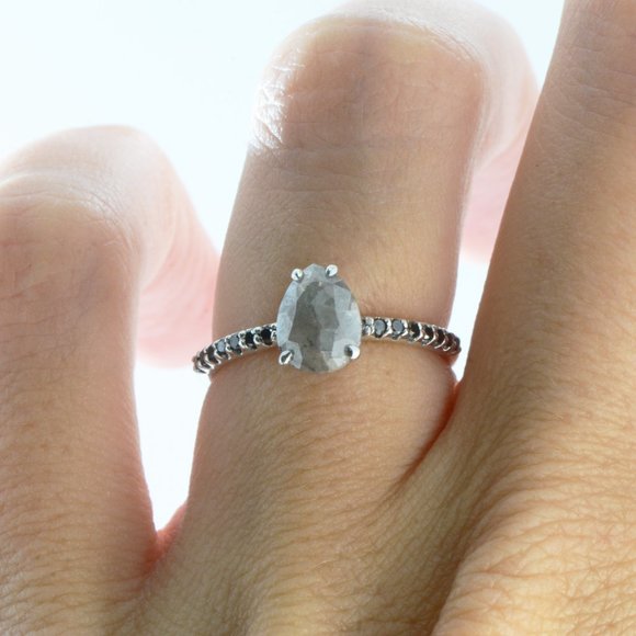 Pear Shape Diamond Engagement Ring 1.13 TCW 14K White Gold Fancy Gray Color - Picture 3 of 6